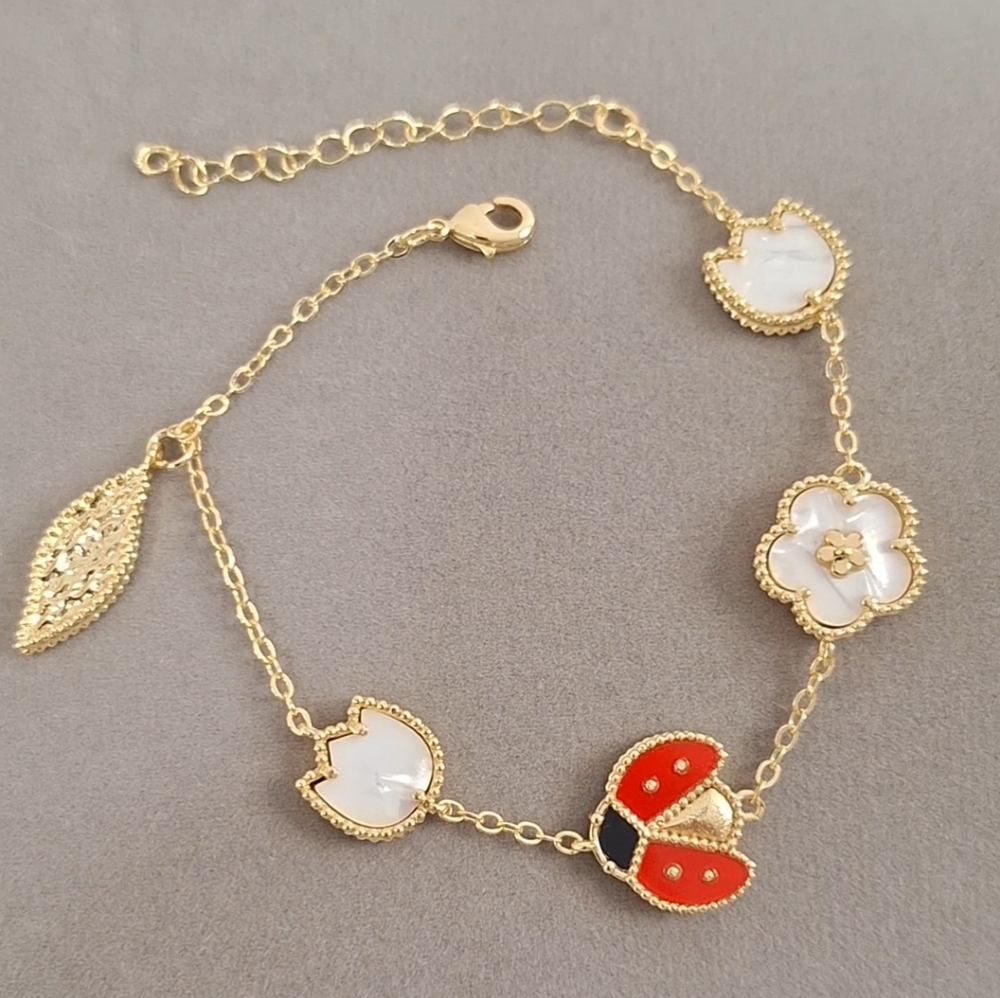 Ladybug Clover Flowers Bracelet